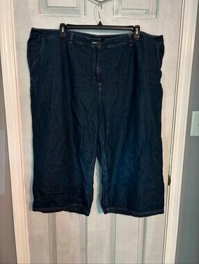 Ellos Women's 26 plus Denim Capri Pants Elastic Waist Pockets Wide Leg crop jean